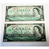 Image 1 : 11)  LOT OF 2 CANADIAN 1967 $1.00 BANKNOTES WITH