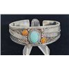 Image 1 : 22)  TIBETAN SILVER, TURQUOISE AND CORAL CUFF