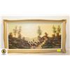 Image 1 : FRAMED CANVAS OIL PAINTING 19.5" X 35.5"