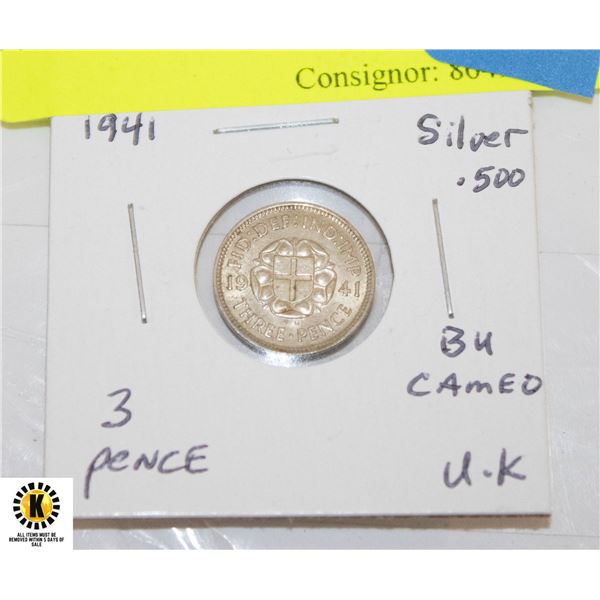 1941 UK 3 PENCE SILVER.500