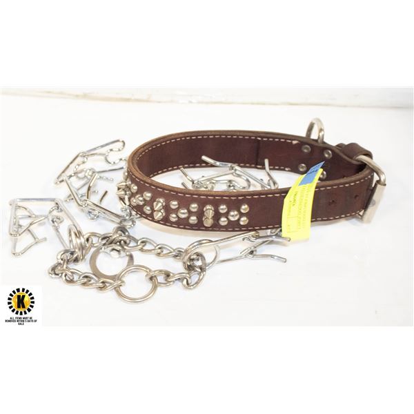 LARGE DOG PINCH COLLAR & STUDDED SPIKE LEATHER COL