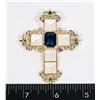 Image 1 : NEW BLUE RHINESTONE CROSS BROOCH