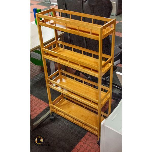 NEWLY ASSEMBLED 4 TIER BAMBOO CART ON CASTORS