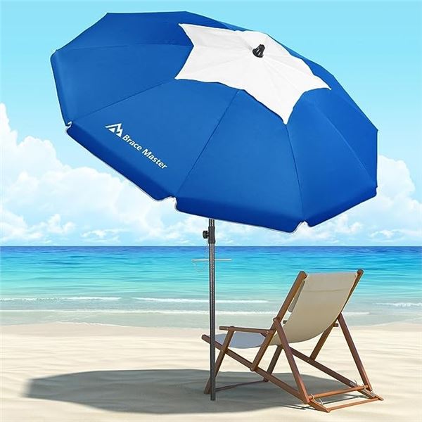 NEW BRACE MASTER 7.5' BEACH UMBRELLA, DARK BLUE