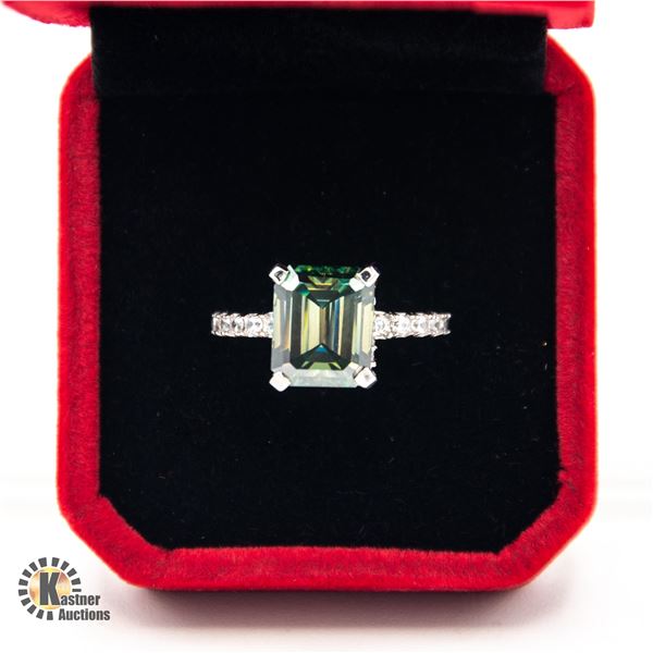 5.68 CARAT EMERALD CUT BLUISH GREEN MOISSANITE