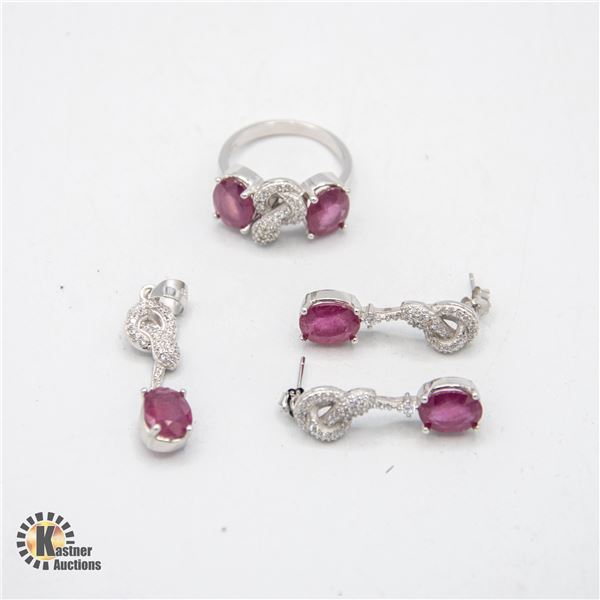 JP594-205 SILVER RHODIUM PLATED RUBY(7.5CT) SET