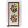 Image 1 : FRAMED FLORAL CROSS-STITCH- 28" X 13"