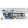 Image 1 : 2 FLOWER POTS CERAMIC POTTERY WITH FLOWER DESIGN