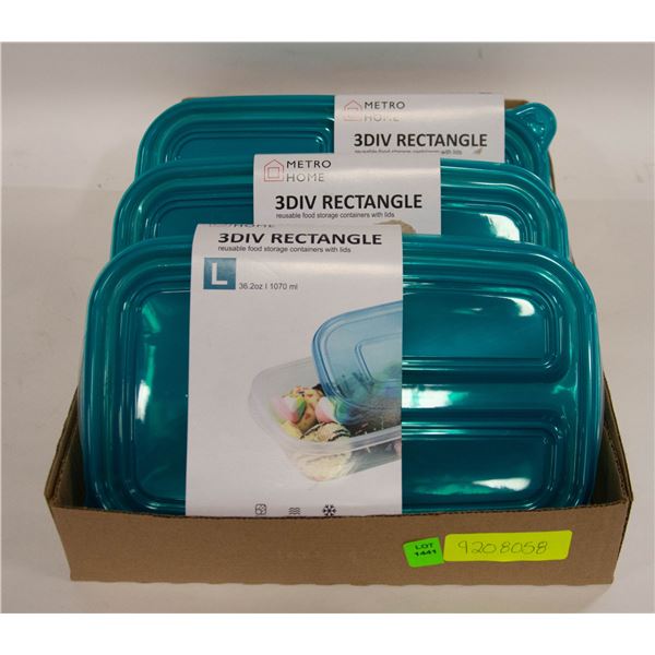 NEW SEALED 4 X 3PKS 3 DIVIDED RECTANGULAR LIDDED