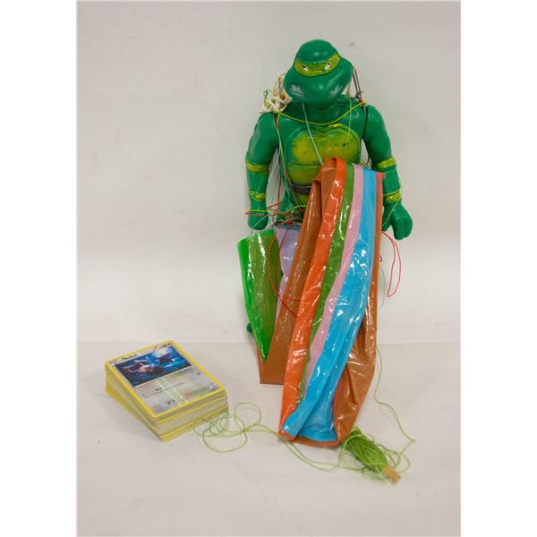 VINTAGE TMNT PARACHUTE FIG AND POKEMON CARDS