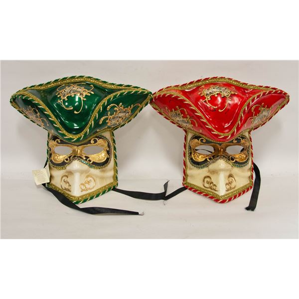 2 HAND PAINTED VENEZIA CARNIVAL MASKS (1 RED/ 1