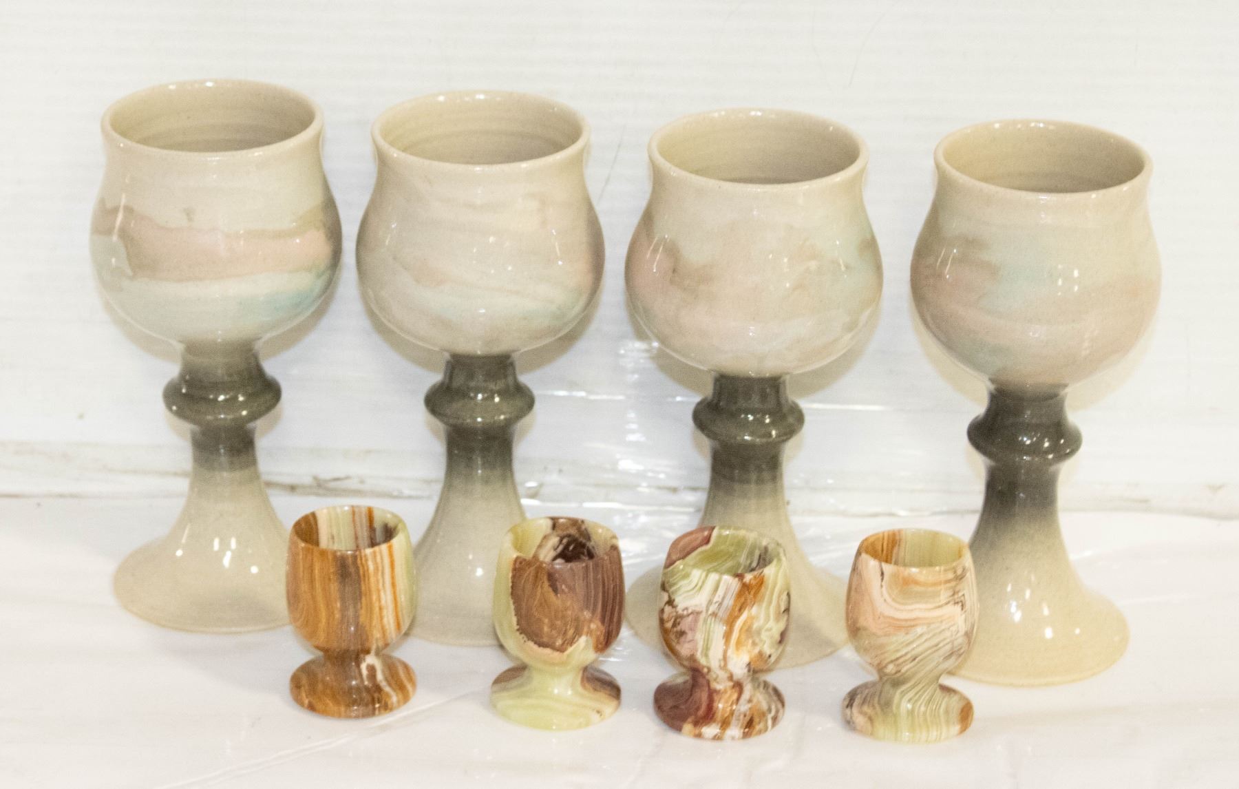 Mgoblets LOT OF GOBLETS 4 LARGE POTTERY GOBLETS