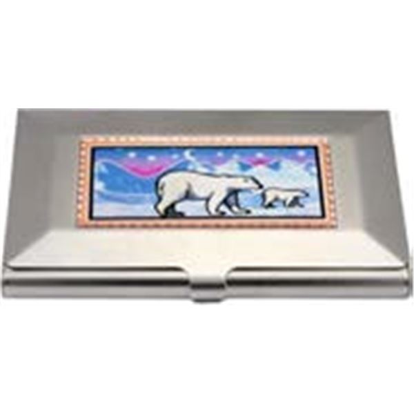 Credit/Card Holder - Silverplate/Diamond Cut/Copper  - Native Art Design - Polar Bears1