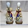 Image 1 : Pair of vintage ceramic figurine, electric lamps - with shades, 1 bulb is burnt out