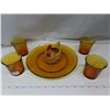 Image 1 : Rooster Egg Separator Made in Japan + 4 Amber Glasses and Plate