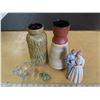 Image 1 : 2 pottery vases, glass Avon chip Monk, Glass frog paper-weight & Treasured Memories figurine