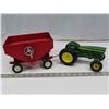 Image 1 : Metal John Deere Tractor #584 + Metal Red Hopper Trailer