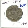 Image 1 : 1943 Canadian silver 50 cent coin - wide date