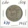 Image 1 : 1955 Canadian silver 50 cent coin - low mintage year