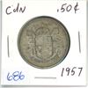 Image 1 : 1957 Canadian silver 50 cent coin
