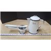 Image 1 : White enamel tea/coffee pot & Fruit/Vegetable press