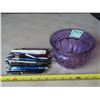 Image 1 : Purple Vase/bowl with assorted pen collection