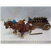 Image 1 : Pair of clydesdales w/wooden wagon 14" x 7.5"