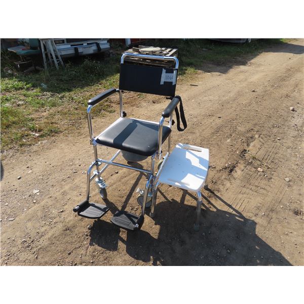 Wheel chair shower chair w/ toilet - comes with small plastic shower stool