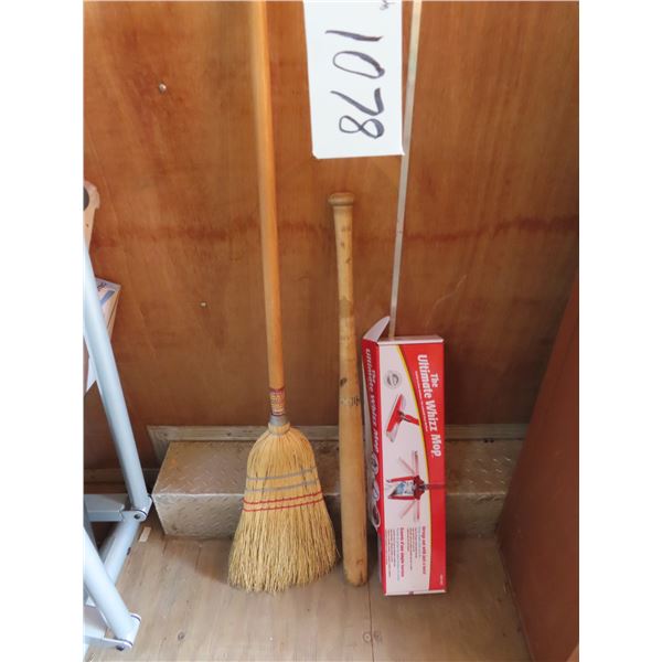 Baseball bat, corn broom, and brand new  Ultimate Whizz Mop 