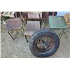 Image 2 : Lot of Misc items - Pair of metal bed frames (Head and foot boards), 2 chairs, a stool and vintage t