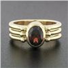 Image 2 : 14K Yellow Gold 1.30 ctw Bezel Set Oval Garnet Solitaire Grooved Wide Band Ring