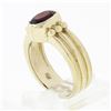 Image 8 : 14K Yellow Gold 1.30 ctw Bezel Set Oval Garnet Solitaire Grooved Wide Band Ring