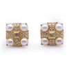 Image 1 : Pair of Heavy 18K Yellow Gold Diamond & Pearl Ear Clips