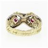 Image 6 : Vintage 18k TT Gold 0.27 ctw Diamond Red Stone Bug Eye Twisted Wire Cocktail Rin