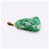 Image 2 : Antique Chinese Carved Jadeite Pendant Mounted in 18K Yellow Gold with Ruby