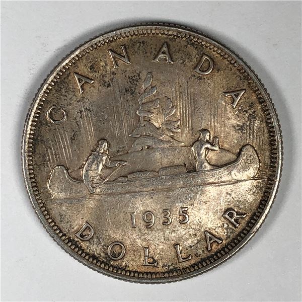 1935 King George V Canadian Silver Dollar UNC Nice Toning