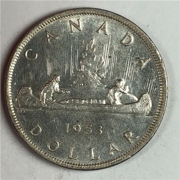 1953 Queen Elizabeth II Canadian Silver Dollar NSS UNC