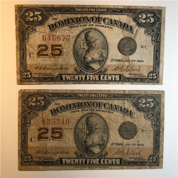 2X-1923 25 Cent Shinplaster DC-24c Letter C Campbell/Clark