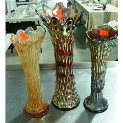 LOT OF 3 CARNIVAL GLASS VASES