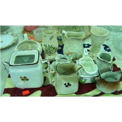 TRAY LOT OF CREAMERS & VASES
