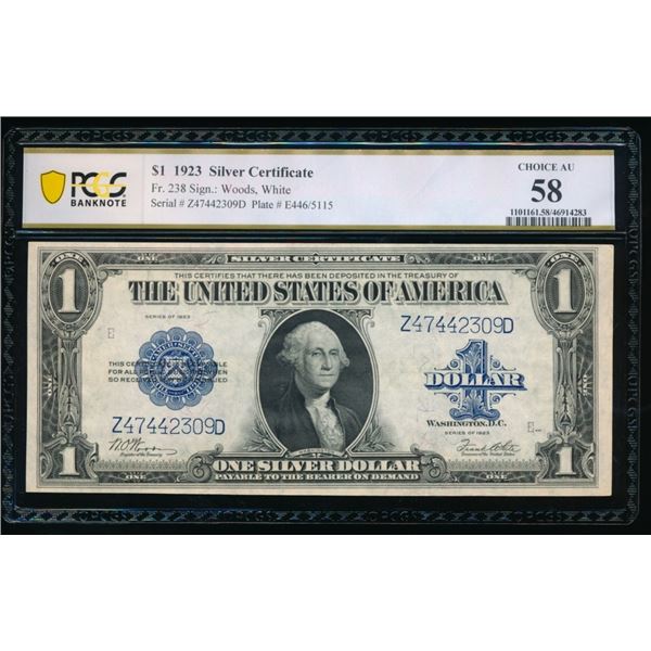 1923 $1 Silver Certificate PCGS 58