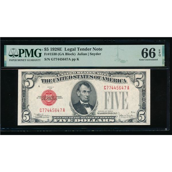 1928E $5 Legal Tender Note PMG 66EPQ