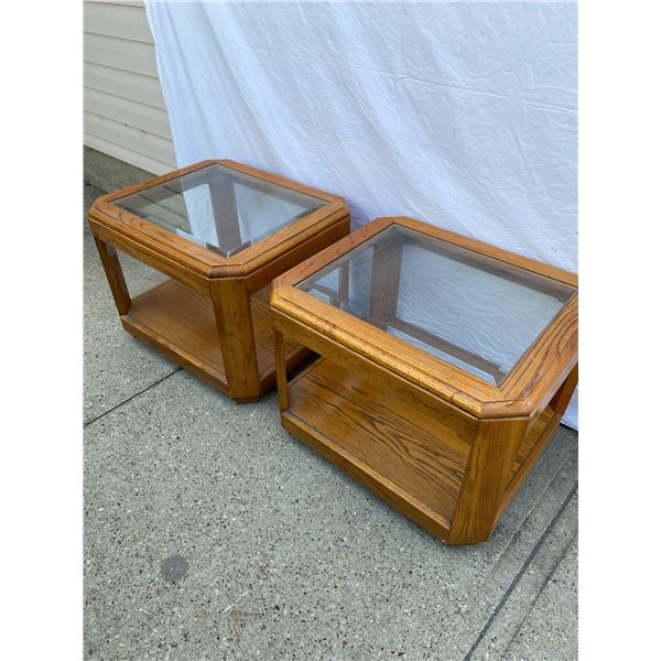 Glass Top Wooden Side Tables