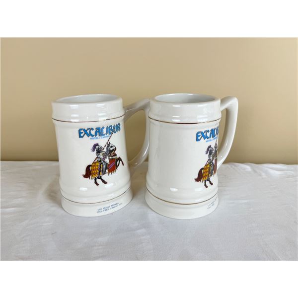 2 Excalibur Hotel/Casino Porcelain Beer Steins