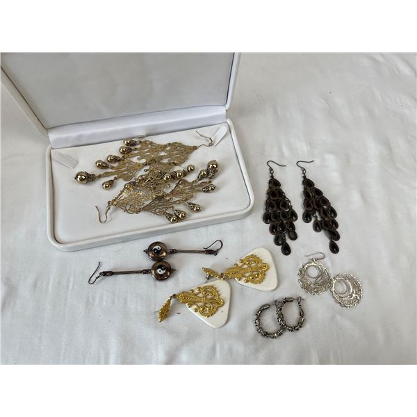 Assorted Costume Jewellery Earrings & Box