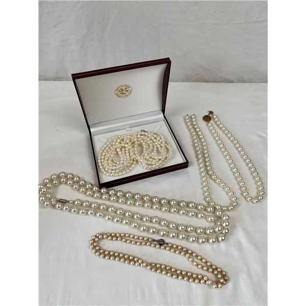 Assortment of Imitation Pearl Necklaces & Box