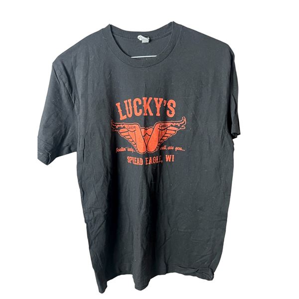 Vintage Luckys custom cycles motorcycle shop T-shirt large size spread eagle WI
