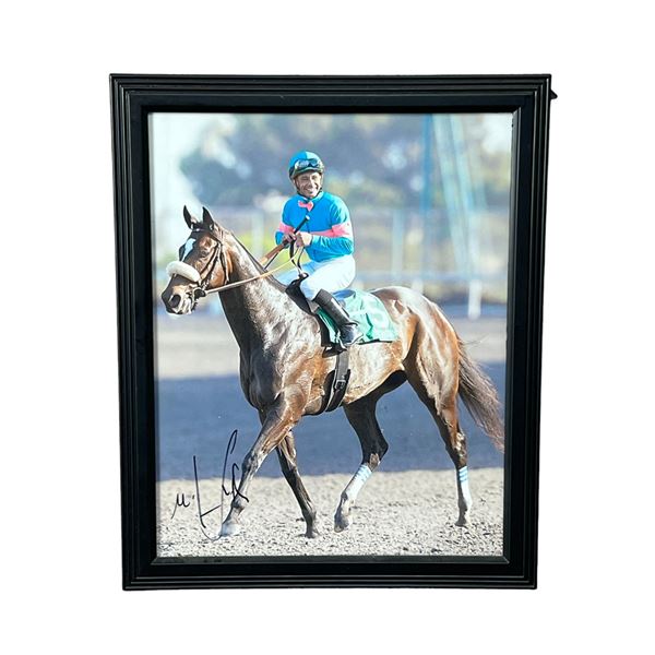 Jockey Mike Smith horse racing signed  photo size including frame 9" x 11"