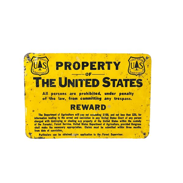 Vintage US forest service United States reward tin sign 10" x 7"
