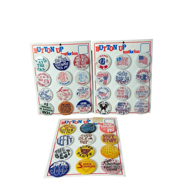 Vintage pin back button badge salesmans sample collection lot rare